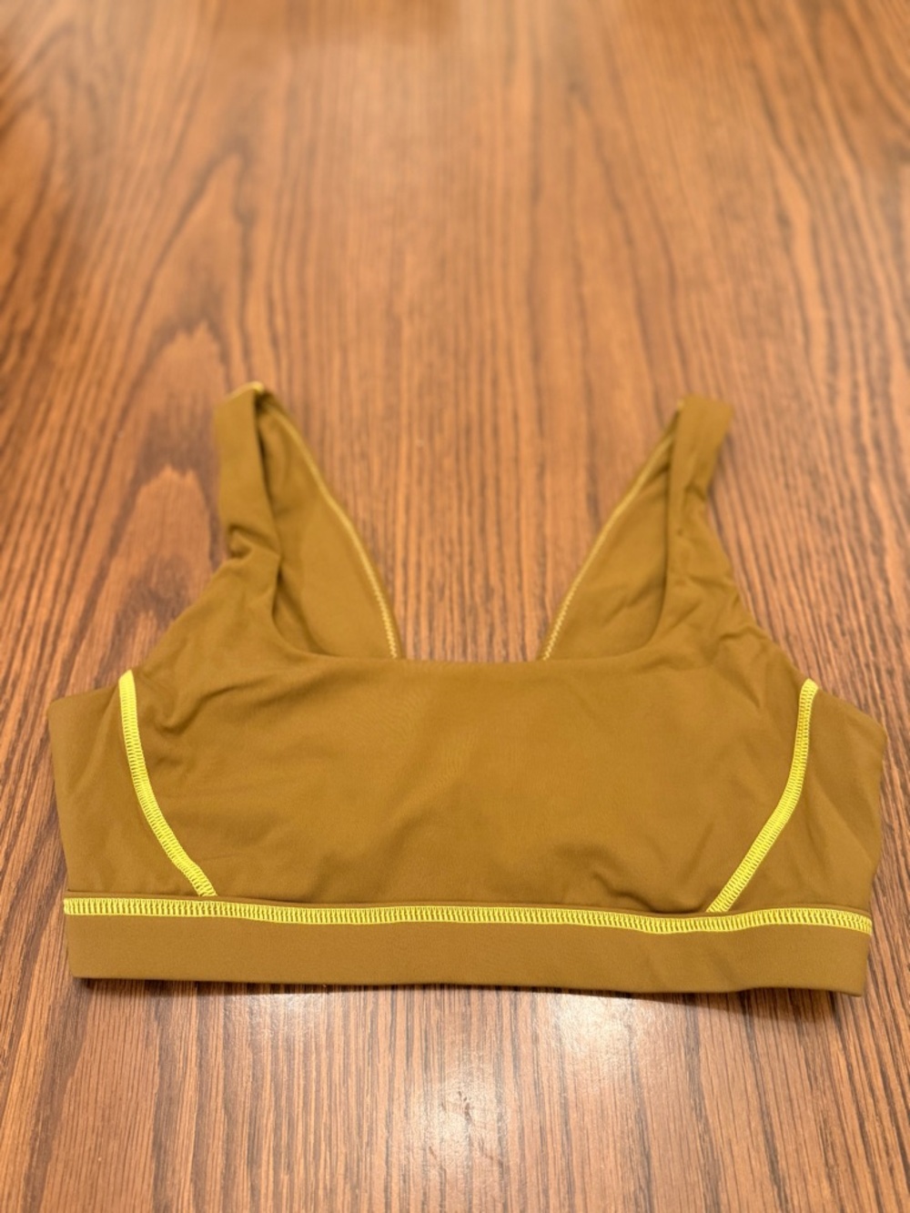 Aerie khaki sports bra with Yellow Trim